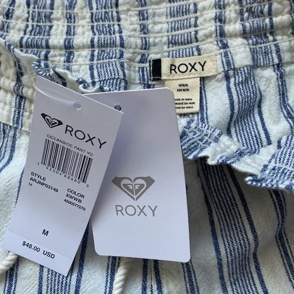 Roxy Oceanside Stripe Flared Linen Pants M NWT - Picture 7 of 16